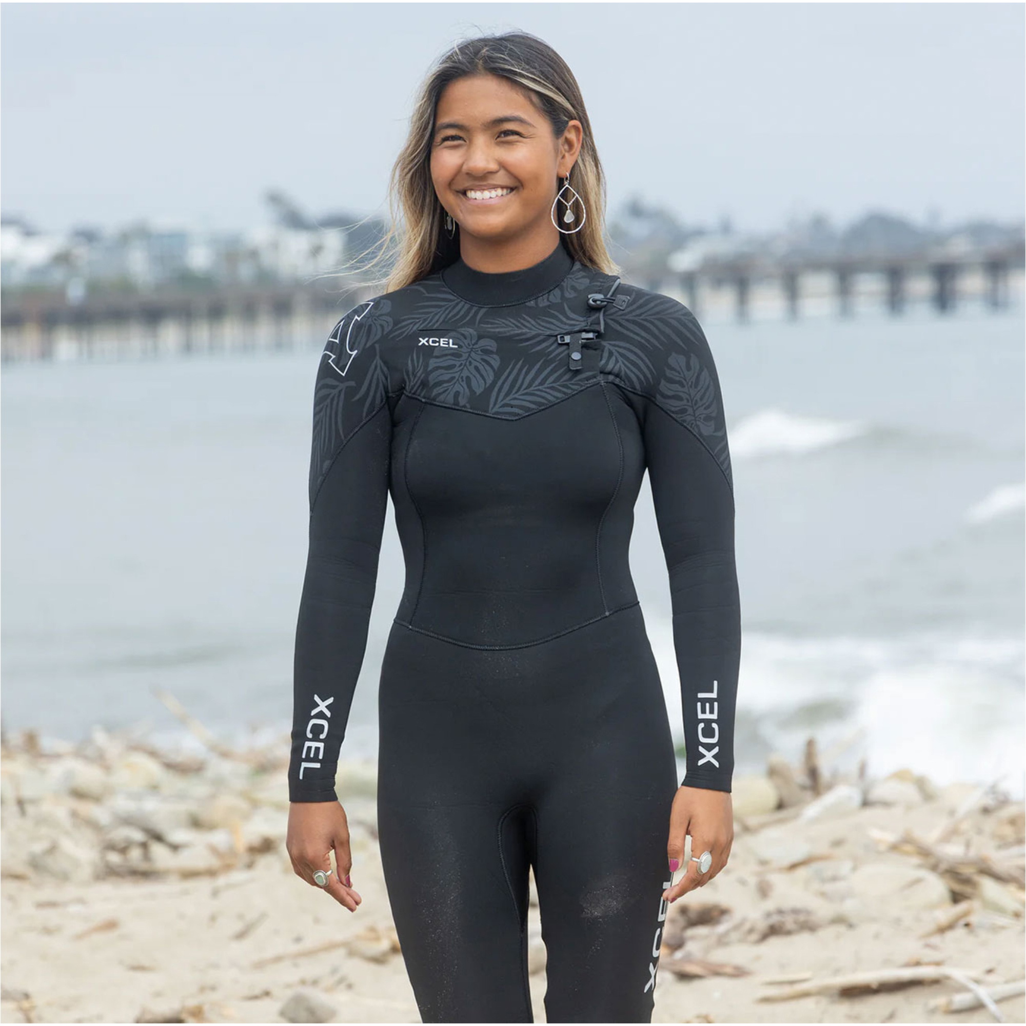 2026 Xcel Da Donna Comp 4/3mm Chest Zip Muta WN43ZXC4P - Black / Palm Print